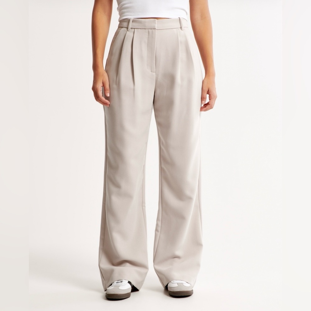 Abercrombie & Fitch Cream/Light Taupe Sloane Wide Leg Pants Curve Love
